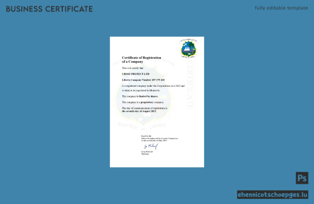 Beispiel für ein liberianisches Gewerberegistrierungszertifikat (Word- und PDF-Datei)